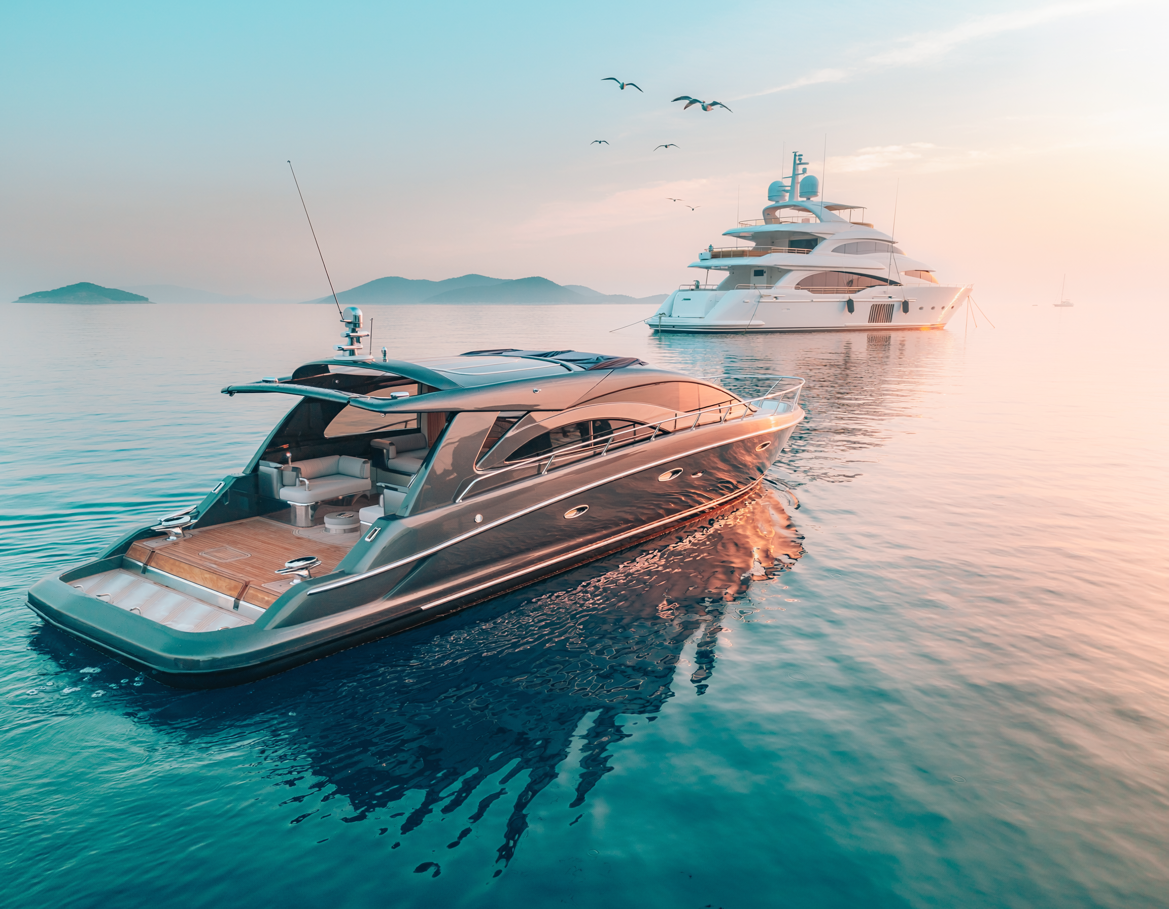 limo tender arriving at superyacht in the morning