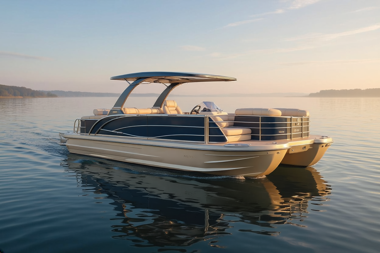 luxury pontoon boat serenely on the water