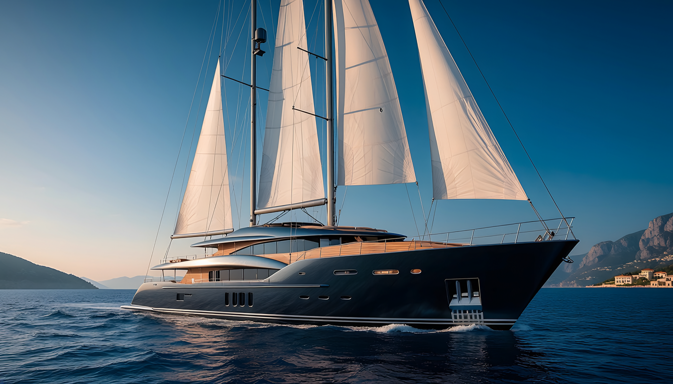 huge sailing yacht with sails up